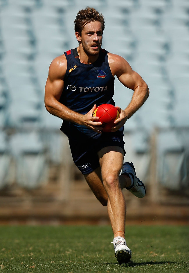 AFL 2016 Training - Adelaide Crows 090216 ADELAIDE, AUSTRALIA - FEBRUARY 10: Richard Douglas of the Crows in action during the Adelaide Crows training session at AAMI Stadium in Adelaide on February 10, 2016. (Photo by Michael Willson/AFL Media)